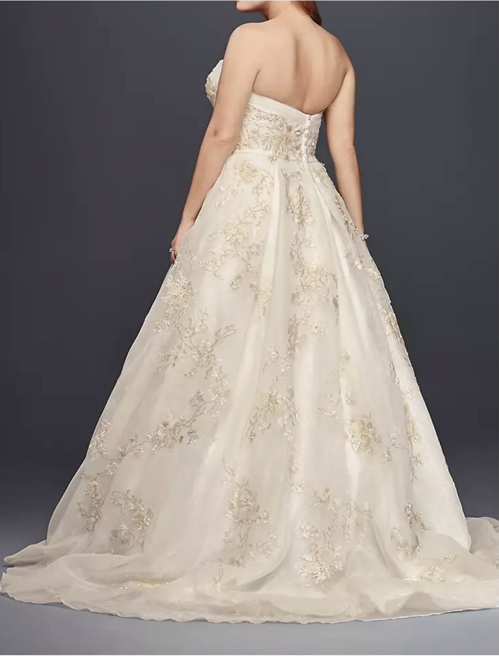 Oleg Cassini Strapless Embroidered Lace Wedding Dress in Ivory - Picture 10 of 11